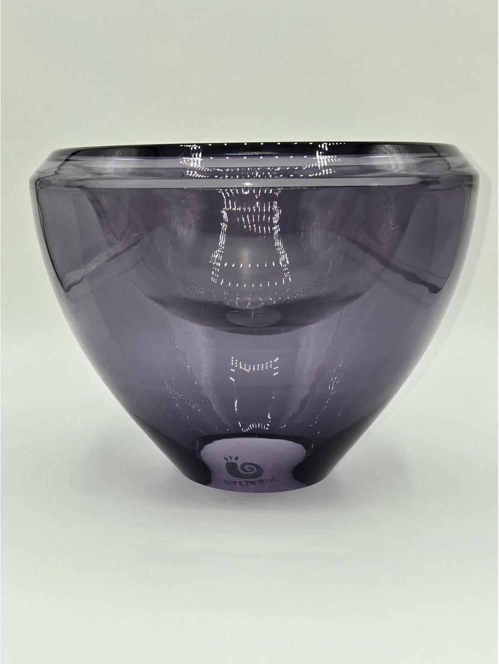 Hysteria France Purple Art Glass Bowl Heavy Modern Decorative Centerpiece 7”